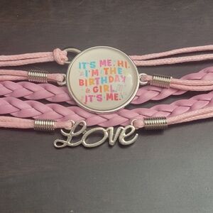 Pink Braided Birthday Bracelet with Love Charm